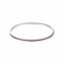 Coeur De Lion Bracelet Rigide Cœur De Lion En Acier Pavé De Cristaux Couleur Améthyste, 17cm