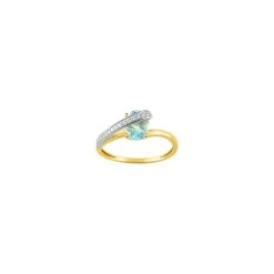 Bague En Or Jaune, Rhodium Et Aigue-marine