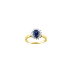Bague En Or Jaune, Rhodium, Saphir Et Oxydes De Zirconium