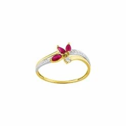 Bague En Or Jaune, Or Blanc, Rubis Et Oxydes De Zirconium