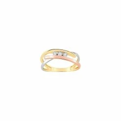Bague En Or Blanc, Or Jaune, Or Rose Et Trilogie De Diamants De 0.03ct