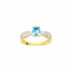 Bague En Or Jaune, Topaze Bleue Et Oxyde De Zirconium