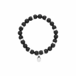 Bracelet En Acier Et Pierre De Lave