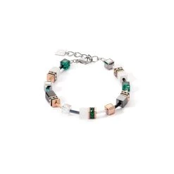 Coeur De Lion Bracelet Cœur De Lion GeoCUBE En Métal Doré Rose, œil De Tigre, Hématite, Cristaux, Strass Et Verre