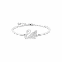 Bracelet Jonc Swarovski Swan En Métal Rhodié Et Cristaux Swarovski