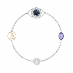 Chaîne Swarovski Remix Collection Eye Symbol En Cristaux Swarovski, Métal Et Métal Doré Rose, Taille M