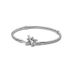 Bracelet Pandora Moments, Maille Serpent Fermoir En T Étoile Asymétrique En Argent, 18cm