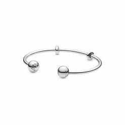 Bracelet Jonc Pandora Icons Ouvert Moments En Argent Et Silicone, 19 Cm
