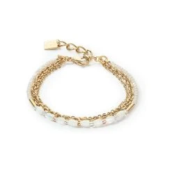 Coeur De Lion Bracelet Cœur De Lion En Métal Doré, Nacre, Cristaux Et Verre