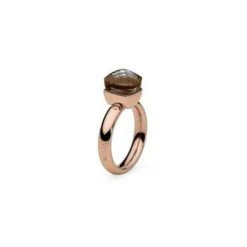 Bague QUDO Firenze En Métal Doré Rose Et Pierre De Couleur Dark Smoked Topaz, Taille 58