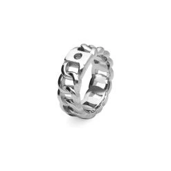 Bague QUDO Liberi En Acier Et Pierre De Couleur Silver, Taille 54