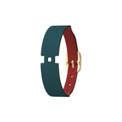 Bracelet Cuir Les Georgettes Doré, Bleu Pétrole / Framboise, 14mm