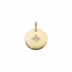 Pendentif Plaqué Or Rond 15mm étoile Oxyde Blanc Serti