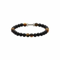 Bracelet Rochet Zen En Acier, Agates Et Oeil De Tigre 6mm