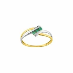 Bague En Or Jaune, Or Blanc Et émeraude