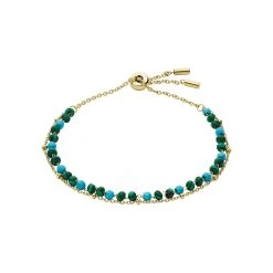 Bracelet Fossil Modern Meadows En Métal Doré, Turquoises Et Malachites Vertes