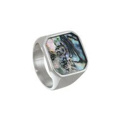 Bague Jourdan Bijoux Noir Métal Acier Malibu En Acier Et Nacre