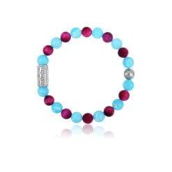 Bracelet Lauren Steven Design Prosperite En Fleur Du Ciel Et œil De Tigre Rose, Taille M
