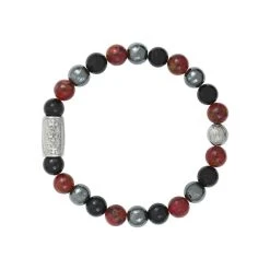Bracelet Lauren Steven Design En Agate Noire, Jaspe Rouge Et Hématite, Taille M
