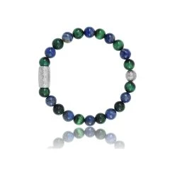 Bracelet Lauren Steven Design Prosperite En Lapis Lazuli Et œil De Tigre Vert, Taille L