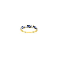 Bague En Or Jaune, Or Blanc, Saphirs Et Diamants