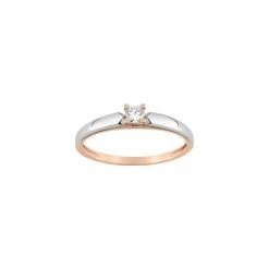 Solitaire En Or Rose, Or Blanc Et Diamants De 0.095ct