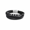 Bracelet Lotus Urban Man En Multi Rangs, Acier Et Cuir Noir -Swarovski Boutique ls2101 2 1
